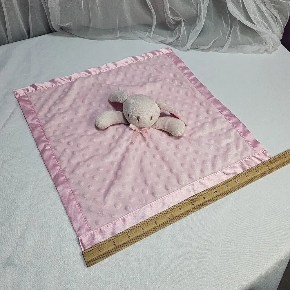 Pink Plush Bunny Rabbit Lovey Minky Dot Satin Edge Back Security Blanket 16 Inch